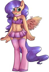 Size: 696x1024 | Tagged: safe, artist:yukomaussi, oc, oc only, anthro, anthro oc, bell, bell collar, belly button, clothes, collar, garter belt, midriff, skirt, solo, wings