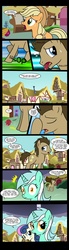 Size: 900x3266 | Tagged: safe, artist:edowaado, applejack, bon bon, derpy hooves, doctor whooves, lyra heartstrings, sweetie drops, time turner, earth pony, pegasus, pony, unicorn, comic:this is where it gets complicated, g4, comic, crossover, female, male, mare, remake, stallion