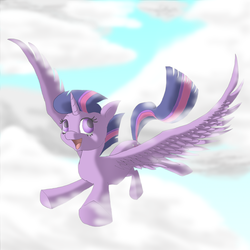 Size: 3000x3000 | Tagged: safe, artist:crispokefan, twilight sparkle, alicorn, pony, g4, female, flying, mare, solo, twilight sparkle (alicorn)