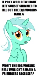 Size: 436x850 | Tagged: safe, lyra heartstrings, equestria girls, g4, conspiracy lyra, exploitable meme, female, meme, solo