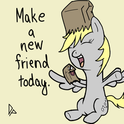 Size: 2000x2000 | Tagged: safe, artist:doggonepony, derpy hooves, pegasus, pony, g4, female, hand puppet, mare, paper bag, puppet, solo
