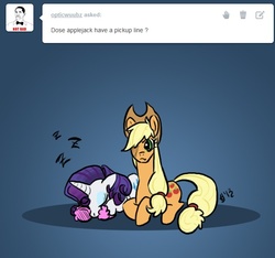 Size: 642x600 | Tagged: safe, artist:twilidramon, applejack, rarity, g4, ask-rarijack, female, lesbian, ship:rarijack, shipping, sleeping, tumblr, zzz