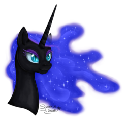 Size: 575x540 | Tagged: safe, artist:sparklestarcat, nightmare moon, g4, bust, female, mare, portrait, simple background, solo, transparent background