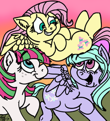 Size: 852x937 | Tagged: safe, artist:minty-magic, blossomforth, flitter, fluttershy, pegasus, pony, g4