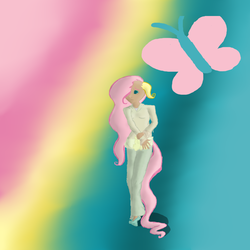 Size: 1000x1000 | Tagged: safe, fluttershy, human, g4, eared humanization, female, humanized, solo, tailed humanization