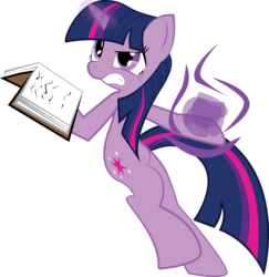 Size: 2198x2258 | Tagged: safe, artist:hoodie-stalker, twilight sparkle, pony, unicorn, g4, angry, book, female, glowing horn, horn, magic, magic aura, simple background, solo, teeth, transparent background, unicorn twilight, vector