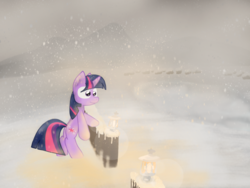 Size: 1032x774 | Tagged: safe, artist:fuzzyfox11, twilight sparkle, pony, unicorn, g4, female, snow, snowfall, solo, unicorn twilight