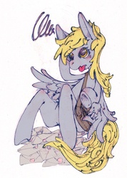 Size: 639x900 | Tagged: safe, artist:yachimata, derpy hooves, pegasus, pony, g4, female, mailbag, mare, pixiv, solo