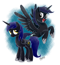 Size: 2392x2605 | Tagged: safe, artist:yulyeen, oc, oc only, oc:bright night, oc:spell strike, alicorn, pony, alicorn oc