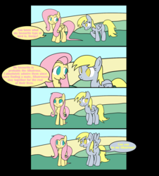 Size: 1804x2000 | Tagged: safe, artist:willtommo, derpy hooves, fluttershy, pegasus, pony, g4, blushing, comic, cute, derpyshy, female, lesbian, mare, shipping, wingboner