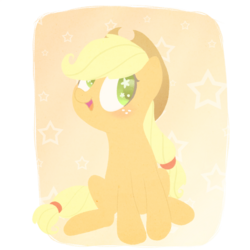 Size: 1024x1024 | Tagged: safe, artist:cosmicponye, applejack, g4, female, looking at you, sitting, solo, wingding eyes