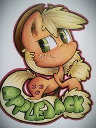 Size: 720x960 | Tagged: safe, artist:mytoothless, applejack, g4, female, solo, text, traditional art
