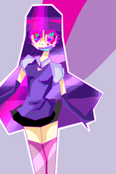 Size: 2012x3012 | Tagged: safe, artist:nihhal, twilight sparkle, human, g4, clothes, dress, female, humanized, psychedelic, socks, solo, thigh highs, wingding eyes, zettai ryouiki