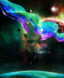 Size: 900x1100 | Tagged: safe, artist:dotoriii, princess celestia, human, g4, female, humanized, solo, space, surreal