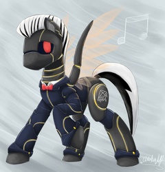 Size: 1672x1743 | Tagged: safe, artist:otakuap, oc, oc only, oc:ruhig fortepiano, pegasus, pony, robot, clothes, solo