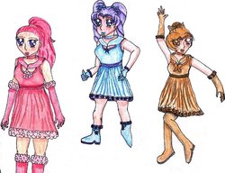 Size: 900x690 | Tagged: safe, artist:theanomally, blue belle, butterscotch (g1), cotton candy (g1), human, g1, crossover, humanized, sailor moon (series)