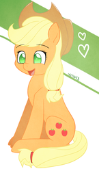 Size: 567x980 | Tagged: safe, artist:higglytownhero, applejack, g4, female, heart, sitting, solo