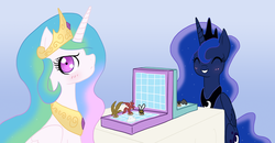 Size: 1929x1000 | Tagged: safe, artist:howlsinthedistance, princess celestia, princess luna, g4, battleship