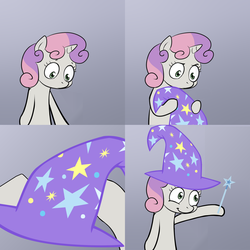 Size: 2000x2000 | Tagged: safe, sweetie belle, g4, exploitable meme, sweetie's note meme, trixie's hat, wand