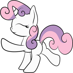 Size: 967x967 | Tagged: safe, sweetie belle, pony, unicorn, g4, blank flank, butt, dock, eyes closed, female, filly, foal, plot, simple background, smiling, solo, sweetie butt, white background