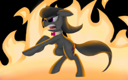 Size: 1920x1200 | Tagged: safe, artist:nadnerbd, octavia melody, earth pony, pony, g4, angry, bowtie, female, fire, mare, rearing, solo