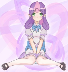 Size: 936x1000 | Tagged: safe, artist:jonfawkes, sweetie belle, human, g4, clothes, dress, elf ears, female, humanized, looking at you, maid, mary janes, solo