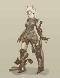 Size: 1280x1657 | Tagged: safe, artist:palibyte, fluttershy, anthro, g4, armor, female, powered exoskeleton, science fiction, solo