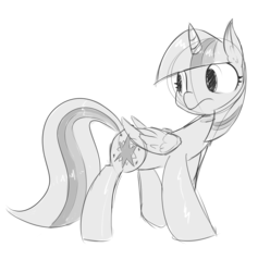 Size: 1327x1401 | Tagged: safe, artist:martinhello, twilight sparkle, alicorn, pony, g4, female, grayscale, mare, monochrome, simple background, solo, twilight sparkle (alicorn)