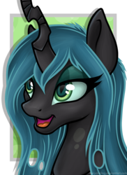 Size: 2170x2976 | Tagged: safe, artist:rrusha, queen chrysalis, changeling, changeling queen, g4, cute, cutealis, female, lidded eyes, open mouth, portrait, smiling, solo