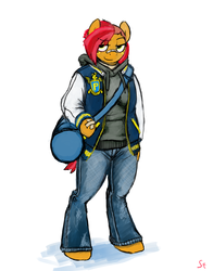 Size: 2350x3000 | Tagged: safe, artist:gordonfreeguy, babs seed, earth pony, anthro, unguligrade anthro, g4, bully (video game), clothes, female, high school, jacket, jimmy hopkins, solo, varsity jacket