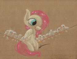Size: 1066x820 | Tagged: safe, artist:getchanoodlewet, fluttershy, bird, g4, female, solo, traditional art