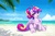 Size: 1500x1000 | Tagged: safe, artist:kp-shadowsquirrel, princess cadance, alicorn, pony, g4, beach, bow, cloud, female, hair bow, mare, open mouth, ponytail, sand, sitting, sky, solo, water, younger