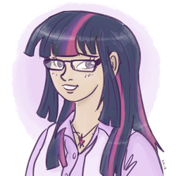 Size: 1000x1000 | Tagged: safe, artist:king-kakapo, twilight sparkle, human, g4, bust, cutie mark accessory, cutie mark necklace, female, glasses, humanized, jewelry, necklace, solo, three quarter view