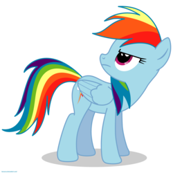 Size: 1600x1600 | Tagged: safe, artist:larsurus, rainbow dash, pegasus, pony, g4, female, folded wings, frown, full body, hooves, looking up, mare, shadow, signature, simple background, solo, standing, tail, transparent background, unamused, vector, wings