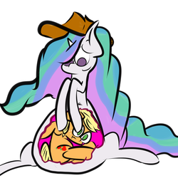 Size: 2048x2048 | Tagged: safe, artist:olympic tea bagger, applejack, princess celestia, earth pony, pony, g4, accessory theft, eaten alive, female, implied unbirthing, internal, lesbian, mare, preglestia, princess vorestia, vore, x-ray