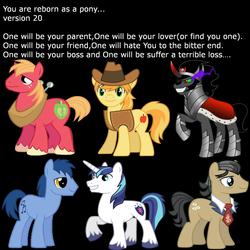 Size: 2000x2000 | Tagged: safe, big macintosh, blues, braeburn, filthy rich, king sombra, noteworthy, shining armor, earth pony, pony, g4, male, reborn as a pony, stallion