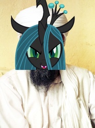 Size: 1567x2101 | Tagged: safe, edit, queen chrysalis, g4, op is trying to start shit, osama bin laden, why zyrax why