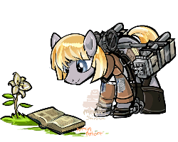Size: 500x400 | Tagged: safe, artist:mocha-shortcake, pony, animated, armin arlert, attack on titan, book, lily (flower), ponified, solo, study