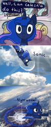 Size: 1000x2489 | Tagged: safe, artist:talludde, princess luna, ask the princess of night, g4, bedroom, cloud, cloudy, comic, cute, female, floppy ears, flying, looking at you, open mouth, pillow, sky, smiling, solo, sonic nightboom, sonic xboom, spread wings, tumblr