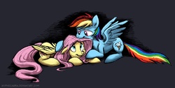 Size: 1207x606 | Tagged: safe, artist:kenket, artist:spainfischer, fluttershy, rainbow dash, pony, g4, duo, prone