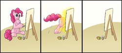 Size: 2270x1000 | Tagged: safe, artist:hieronymuswhite, pinkie pie, g4, comic, female, fourth wall, painting, solo