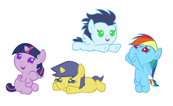 Size: 1024x628 | Tagged: safe, artist:3d4d, comet tail, rainbow dash, soarin', twilight sparkle, alicorn, pony, g4, baby, baby dash, baby pony, babylight sparkle, colt, female, filly, mare, twilight sparkle (alicorn)