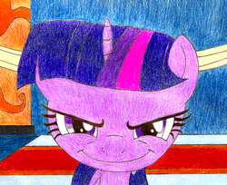 Size: 800x654 | Tagged: safe, artist:haleylonglover, twilight sparkle, g4, female, grin, solo, traditional art