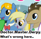 Size: 175x165 | Tagged: safe, derpy hooves, doctor whooves, perfect pace, time turner, g4, fifth doctor, text, the master