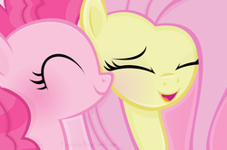 Size: 1280x850 | Tagged: safe, artist:vivian reed, fluttershy, pinkie pie, pony, g4, blushing, duo, female, lesbian, nuzzling, ship:flutterpie, shipping, simple background, vector, white background