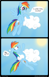 Size: 3200x5029 | Tagged: safe, artist:infinitoa, rainbow dash, g4, :3, cloud, comic, hape, hug, surprised, vector