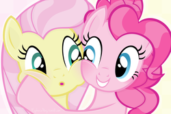 Size: 1280x850 | Tagged: safe, artist:vivian reed, fluttershy, pinkie pie, g4, female, lesbian, ship:flutterpie, shipping, simple background, vector, white background