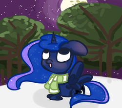 Size: 900x800 | Tagged: safe, artist:talludde, princess luna, ask the princess of night, g4, chibi, clothes, female, scarf, snow, snowfall, solo, tumblr