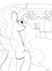 Size: 1280x1753 | Tagged: safe, artist:nasse, princess luna, g4, clothes, female, monochrome, solo, t-shirt