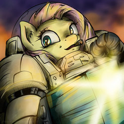 Size: 894x893 | Tagged: safe, artist:rule1of1coldfire, fluttershy, g4, cigar, female, smoking, solo, warhammer (game), warhammer 40k